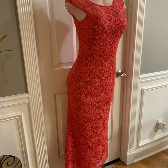 Women’s junior orange pink lace maxi mermaid dress - Picture 6 of 10